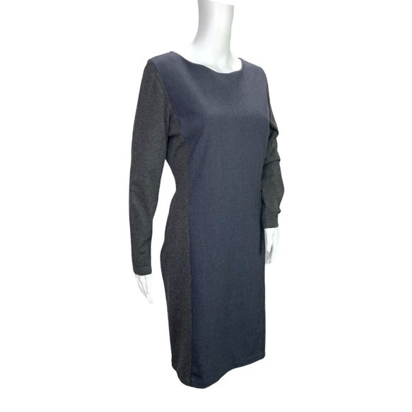 E3 Etcetera Wool Colorblock Gray Blue Long Sleeve Sheath Dress Large 10 12 - Picture 3 of 7